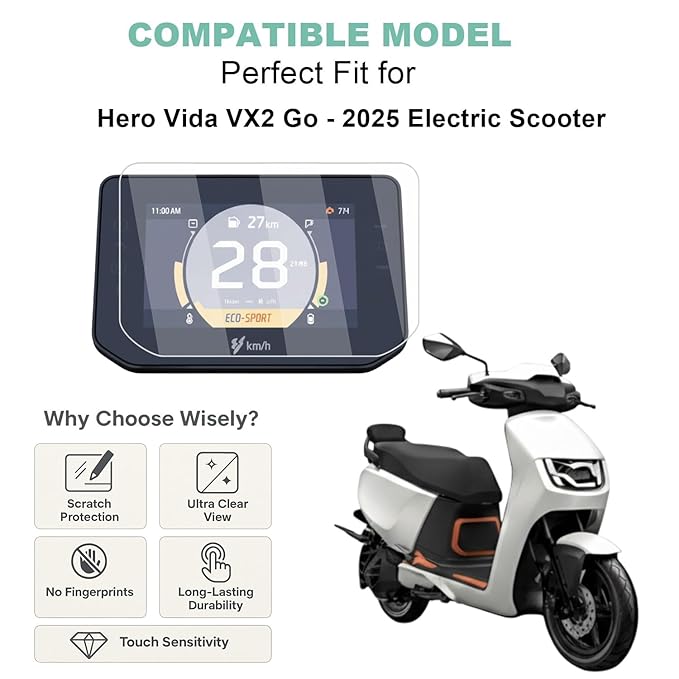 Screen Guard for Hero Vida VX2 Go 2025 | TFT HD Clear Full Cover Digital Meter Protector | Easy Installation Kit