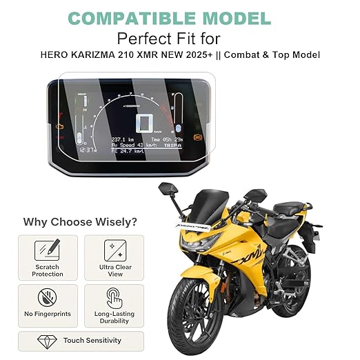 Screen Guard for Hero Karizma 210 XMR 2025 | TFT HD Clear Full Cover Digital Meter Protector | Easy Installation Kit