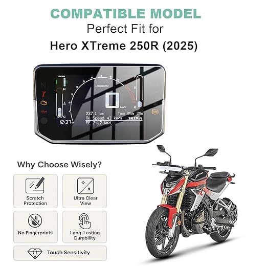 Screen Guard for Hero Xtreme 250R (2025) | HD Clear Full Cover Digital Meter Protector