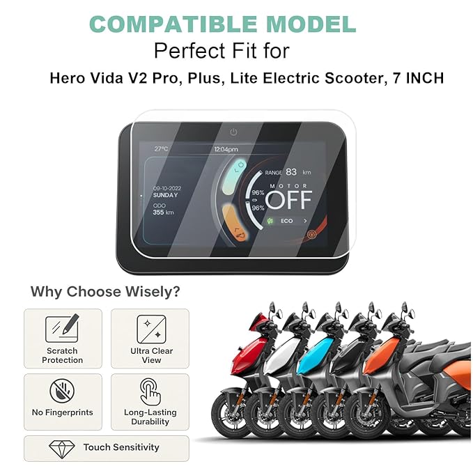 Screen Guard for Hero Vida V2 Pro, Plus, Lite (7-Inch) | HD Clear Full Cover Touch Display Digital Meter Protector