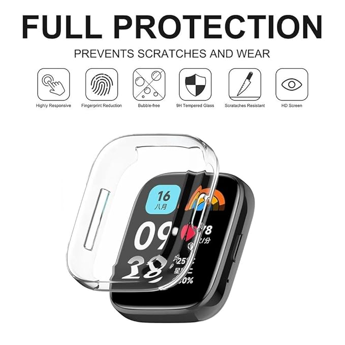 Wisely Protective Case Cover for Redmi Watch 3 Active – Soft TPU Full Screen Protector, HD Clear, Anti-Scratch, Shockproof, Transparent