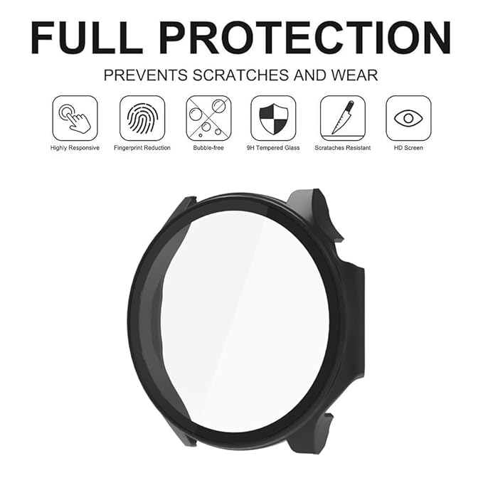 Wisely Electroplate Shine Slim Bumper Tempered Glass Case Cover for OnePlus Watch 2 – Luxury Black
