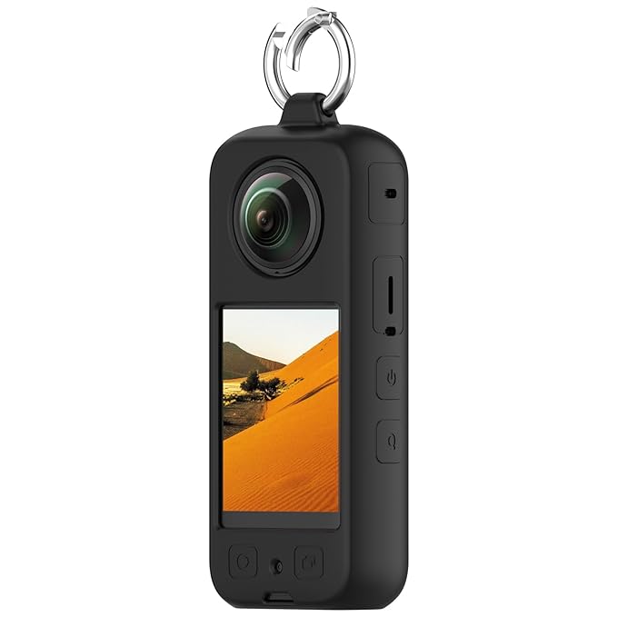 Cover with Ring Holder for Insta 360 X3 Silicone Case Anti-Scratch Silicone Skin Camera Cover for Insta 360 X3 Anti-Slip Snug-fit Silicone Housing - Black (Not Include Insta360 X3)