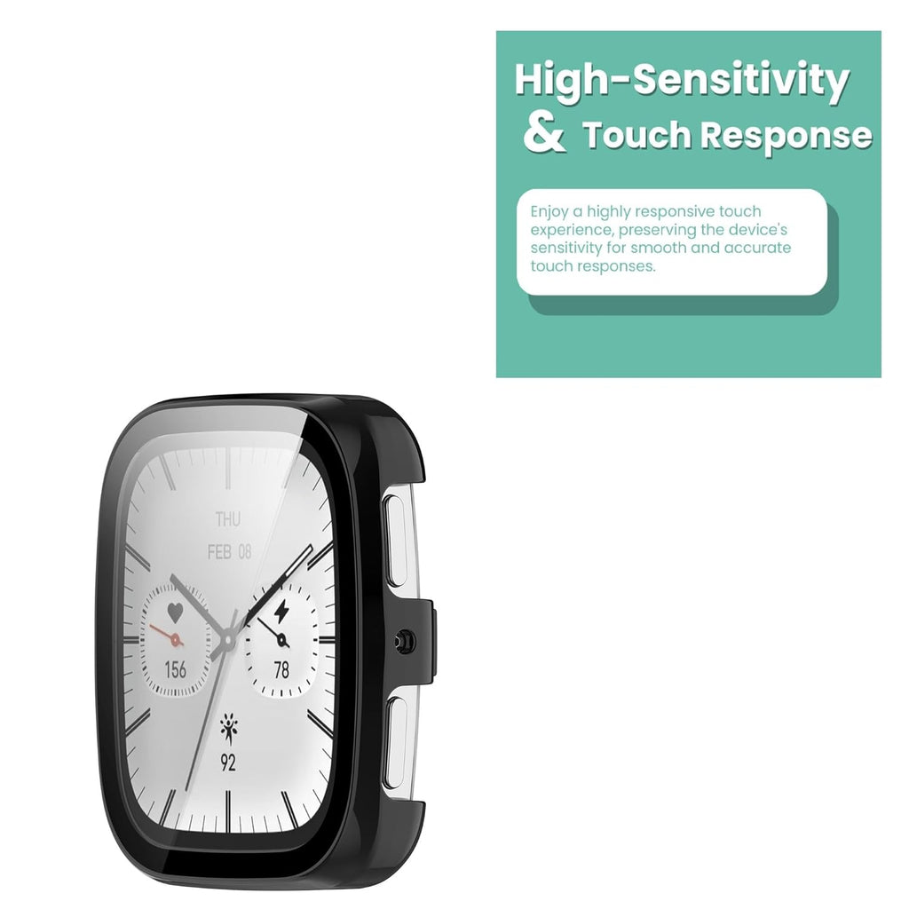 Wisely Shine Protective Slim Bumper Tempered Glass Case Cover for Amazfit Active 2 Square – Luxury Black, 360° Shockproof Protection