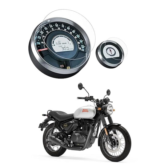 Screen Guard Nano Tempered Glass Compatible for Royal Enfield Meteor 350 / Scram 411 / Hunter 350 Speedometer Protector, Easy installation kit, HD Clear, Full Cover