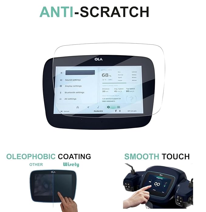 Wisely Tempered Glass Screen Guard for Ola S1, Ola S1 Pro & Ola S1 Air EV Scooter (7-Inch) – HD Clear, Full Coverage, Easy Installation Kit