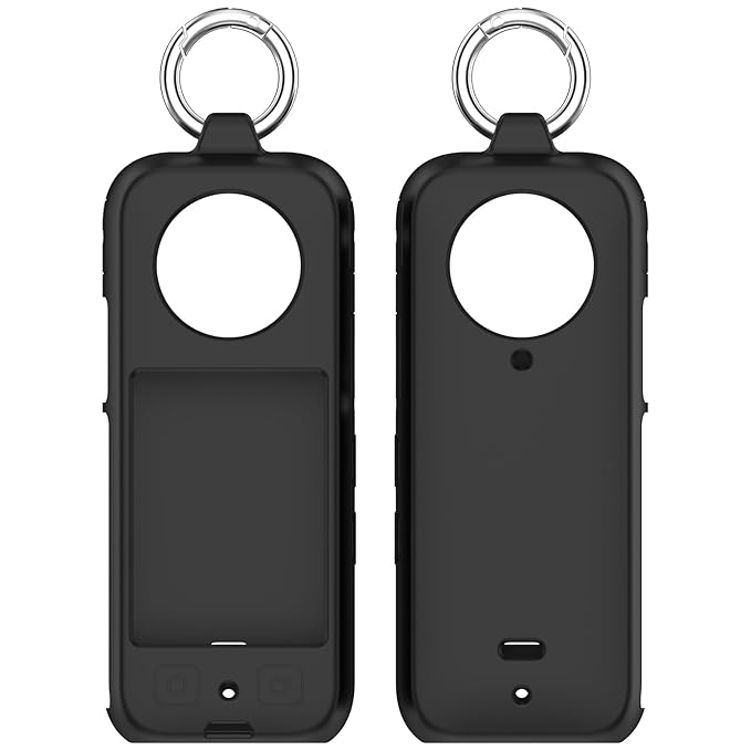 Cover with Ring Holder for Insta 360 X3 Silicone Case Anti-Scratch Silicone Skin Camera Cover for Insta 360 X3 Anti-Slip Snug-fit Silicone Housing - Black (Not Include Insta360 X3)