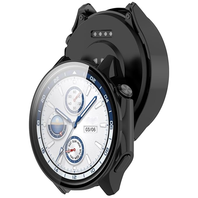 Wisely Electroplate Shine Slim Bumper Tempered Glass Case Cover for OnePlus Watch 2 – Luxury Black