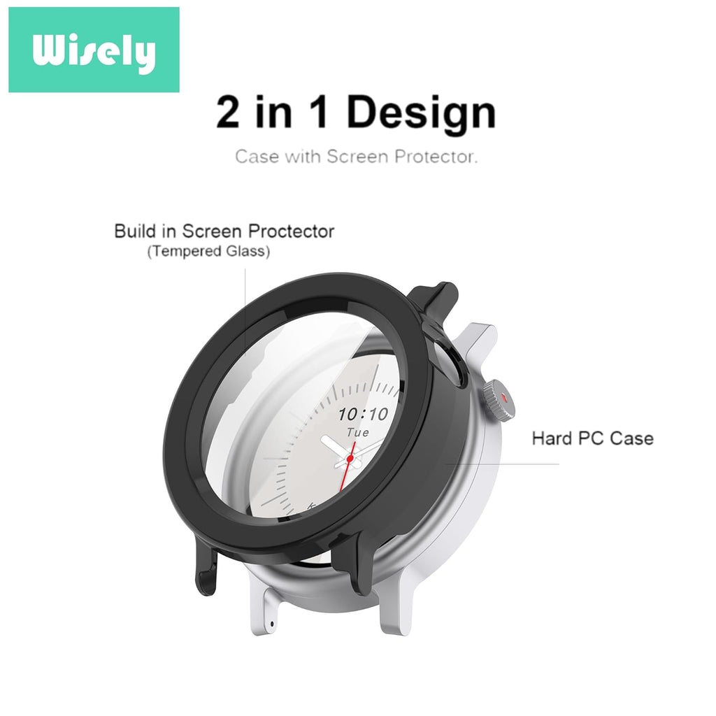 Wisely Protective Slim Bumper Tempered Glass Case Cover for CMF by Nothing Watch 3 Pro - Luxury Black