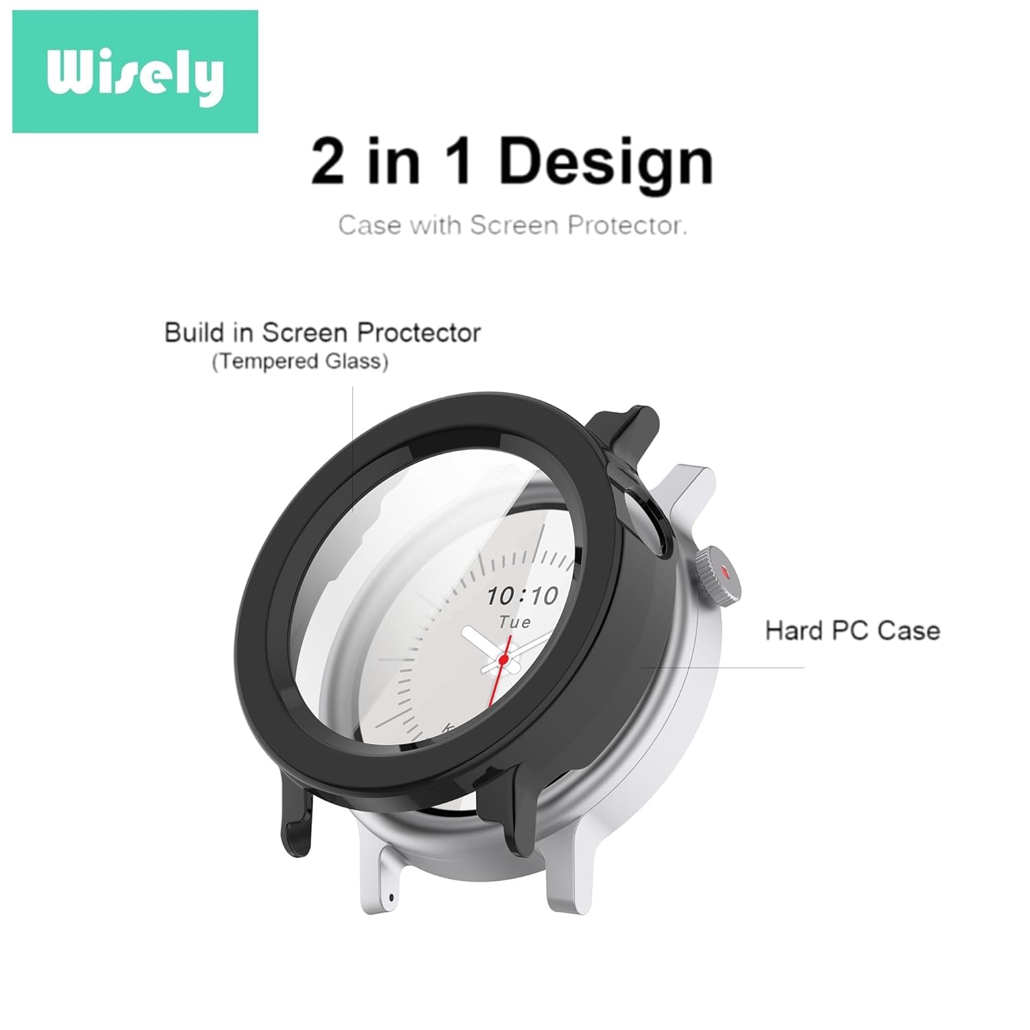 Wisely Protective Slim Bumper Tempered Glass Case Cover for CMF by Nothing Watch 3 Pro - Luxury Black