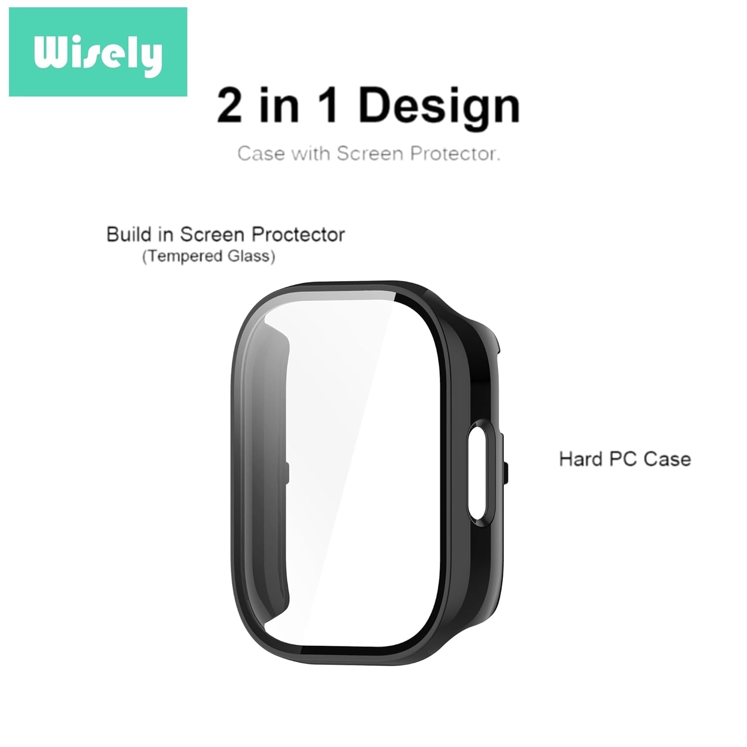 Wisely Shine Full Protective Slim Bumper Tempered Glass Case Cover for Redmi Watch 5 Active – Luxury Black