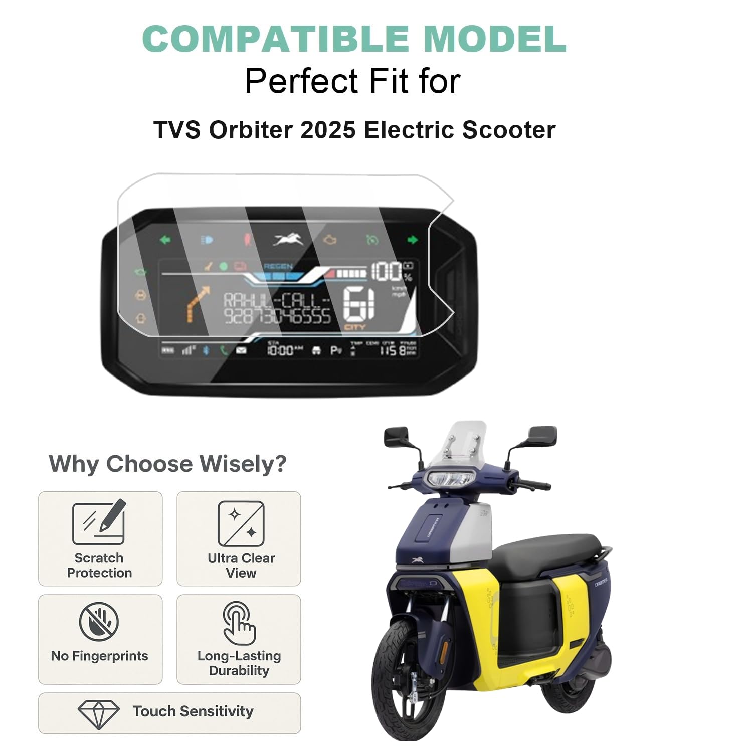 Wisely Screen Guard for New TVS Orbiter Electric Scooter (2025) - TFT Display Digital Meter Protector - HD Clear