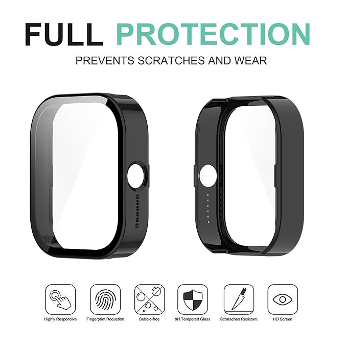 Wisely Shine Full Protective Slim Bumper Tempered Glass Case Cover Compatible with CMF by Nothing Watch Pro – Luxury Black
