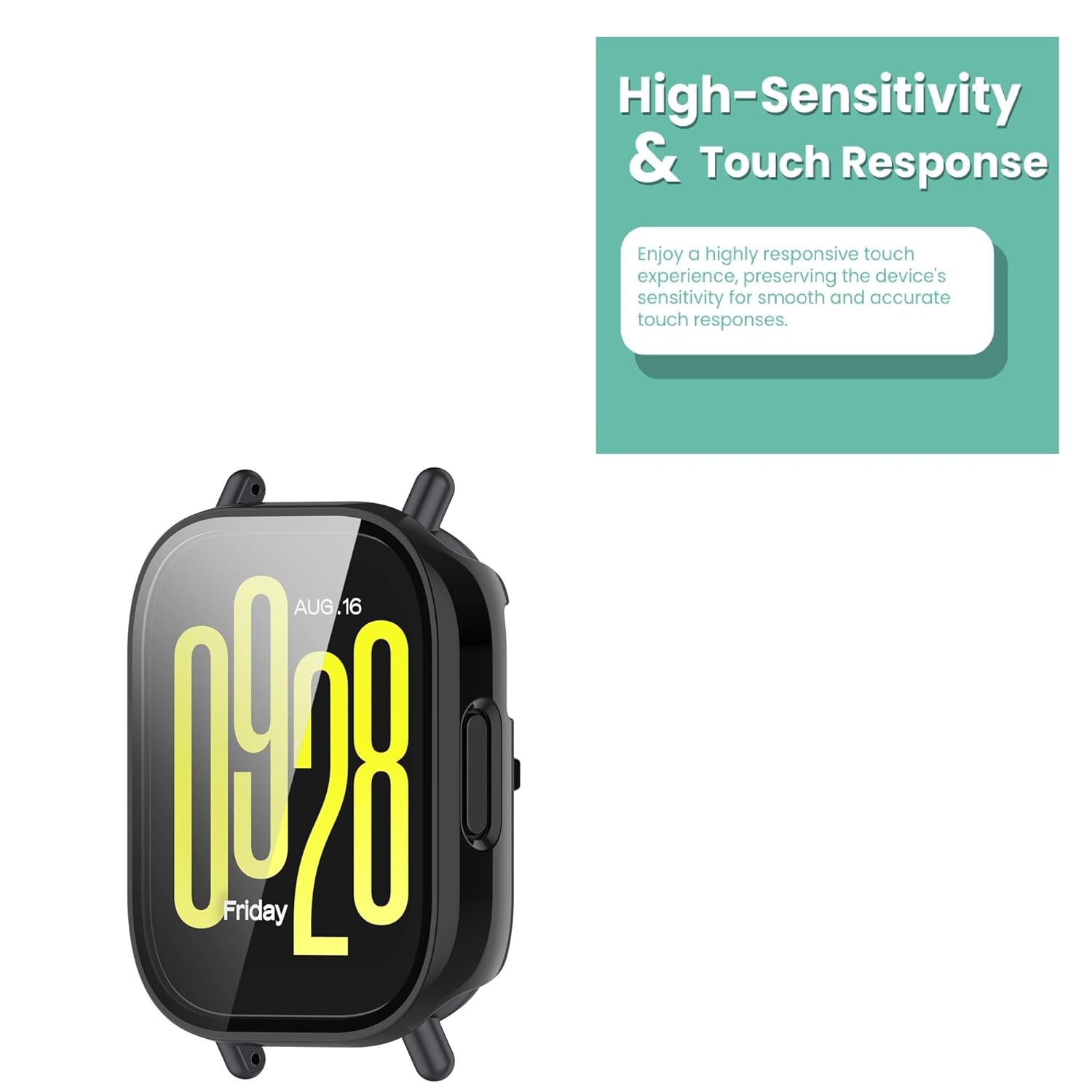 Wisely Shine Full Protective Slim Bumper Tempered Glass Case Cover for Redmi Watch 5 Active – Luxury Black