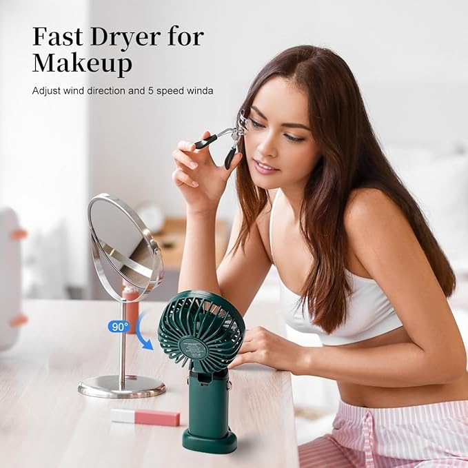 Multifunctional Handheld Fan with Digital Display – Rechargeable USB Mini Fan with 5-Speed – Silent, Portable Desk Fan for Makeup Girl Women Travel, Office, Home – Personal Cooling Fan,