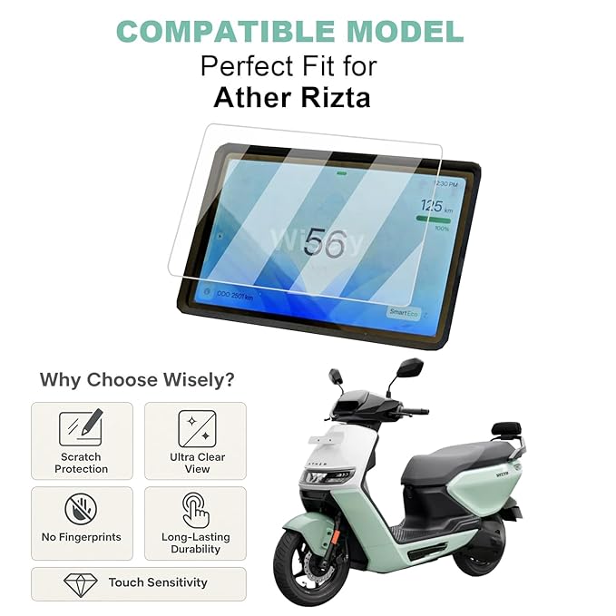 Wisely Premium Screen Guard for Ather Rizta EV Scooter – 7-Inch Digital Meter Touch Display Protector, Anti-Scratch, 9H Hardness, HD Clear Full Coverage
