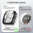 Wisely Shine Protective Slim Bumper Tempered Glass Case Cover for Amazfit Active 2 Square – Luxury Black, 360° Shockproof Protection