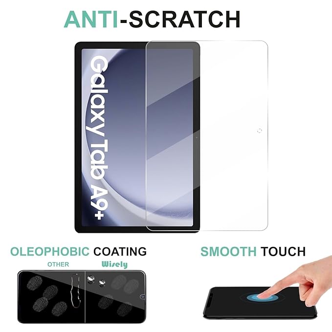 Wisely Premium Tempered Glass Screen Protector for Samsung Galaxy Tab A9 Plus / A9+ [SM-X210/X216] – 11 inch Tablet Guard, 9H Hardness, Scratch Resistant, HD Clear & Bubble-Free
