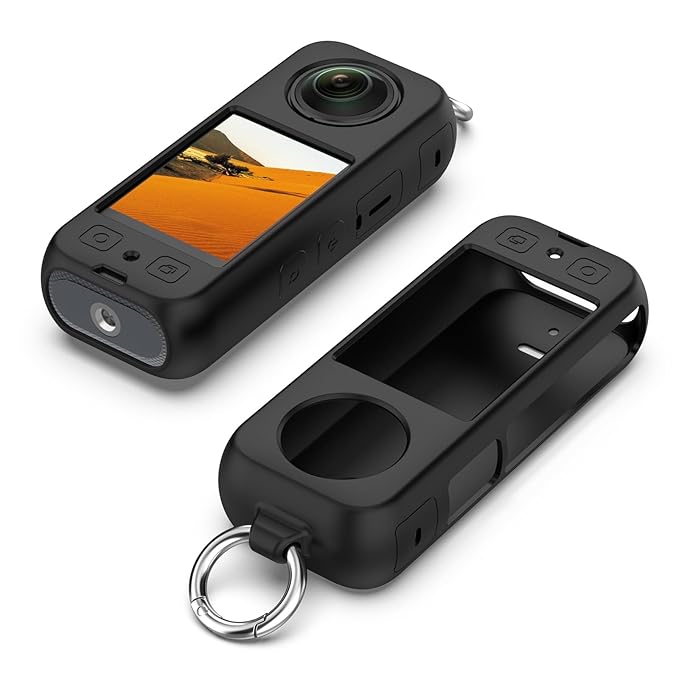 Cover with Ring Holder for Insta 360 X3 Silicone Case Anti-Scratch Silicone Skin Camera Cover for Insta 360 X3 Anti-Slip Snug-fit Silicone Housing - Black (Not Include Insta360 X3)