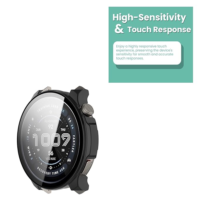 Wisely Shine Protective Slim Bumper Tempered Glass Case Cover for Amazfit Balance 46mm – Luxury Black, Shockproof 360° Protection