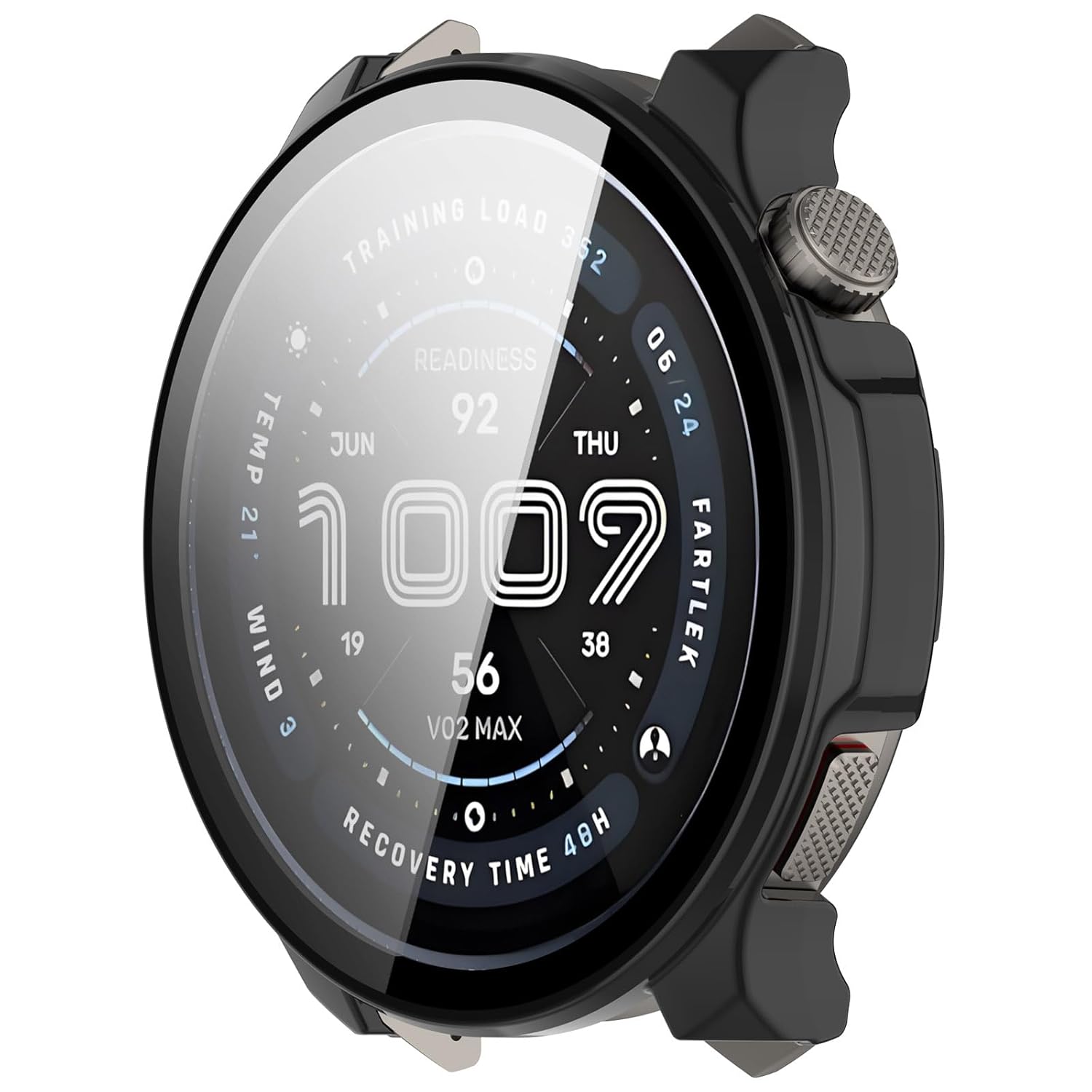 Wisely Shine Protective Slim Bumper Tempered Glass Case Cover for Amazfit Balance 46mm – Luxury Black, Shockproof 360° Protection