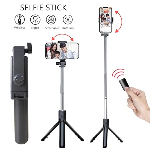 Selfie Sticks with Bluetooth Wireless Remote and Tripod Stand, 3-in-1 Multifunctional Extendable Selfie Stick Compatible with iPhone/Mi/OnePlus/Samsung/Oppo/Vivo and All Phones