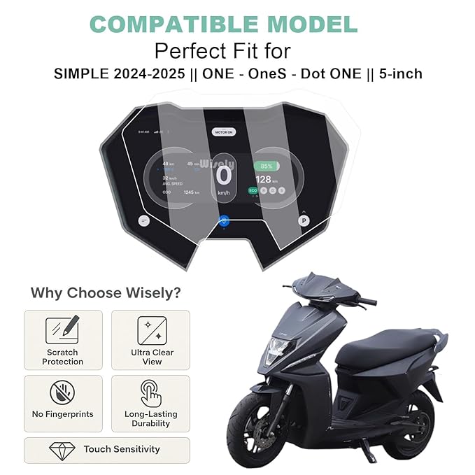 Wisely Premium 5-inch Screen Guard Protector for SIMPLE One / OneS / Dot ONE 2024-2025 EV Scooter – HD Clear, Scratch Resistant Display Film with Easy Installation Kit