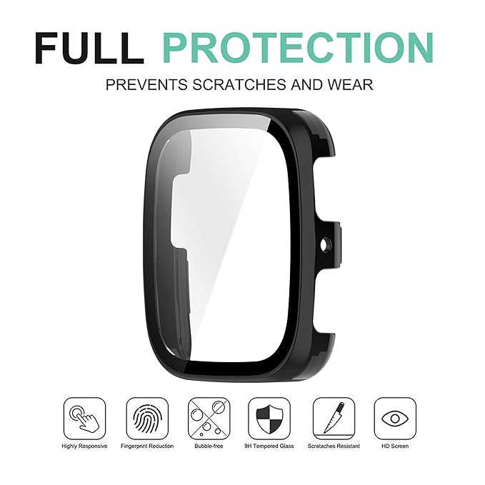 Wisely Shine Protective Slim Bumper Tempered Glass Case Cover for Amazfit Active 2 Square – Luxury Black, 360° Shockproof Protection