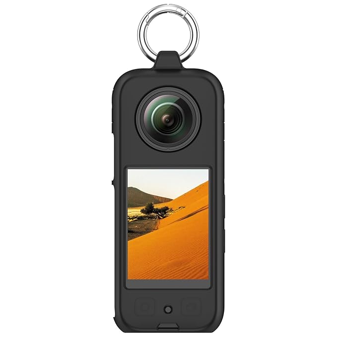 Cover with Ring Holder for Insta 360 X3 Silicone Case Anti-Scratch Silicone Skin Camera Cover for Insta 360 X3 Anti-Slip Snug-fit Silicone Housing - Black (Not Include Insta360 X3)