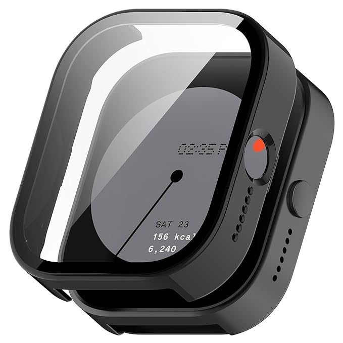 Wisely Shine Slim Bumper Tempered Glass Case Cover Compatible with CMF by Nothing Watch Pro – Luxury Black, 360° Protection, Shockproof, Anti-Scratch