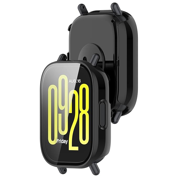 Wisely Shine Full Protective Slim Bumper Tempered Glass Case Cover for Redmi Watch 5 Active – Luxury Black