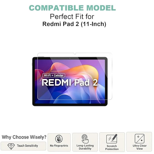 Premium Tempered Glass for Xiaomi Redmi Pad 2 |11 inch| Tablet Screen Guard Protector, Anti-Scratch, Edge To Edge Full Cover, Easy Installation kit - HD Clar
