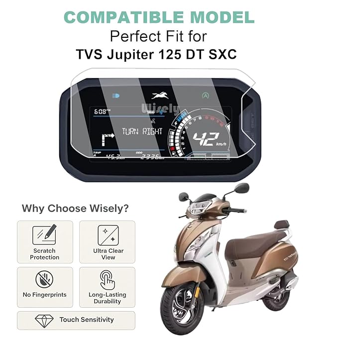 Wisely Premium Screen Guard for TVS JUPITER 125 DT SXC 2025 Scooter – Full Coverage, HD Clear, Anti-Scratch, Easy Installation