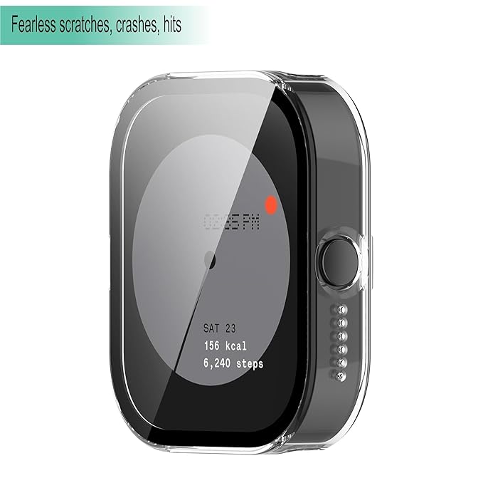 Wisely Shine Protective Slim Bumper Tempered Glass Case Cover for CMF by Nothing Watch Pro – Crystal Clear 360° Protection