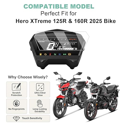 Screen Guard for Hero Xtreme 125R & 160R 4V (2024) | HD Clear Full Cover Digital Meter Protector | Pack of 2