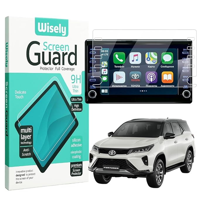 Wisely Premium Screen Guard for Toyota Fortuner 2021 Facelift & 2024 Models – 8-Inch Infotainment Display Protector, HD Clear, Anti-Glare, Scratch Resistant, Touch Responsive