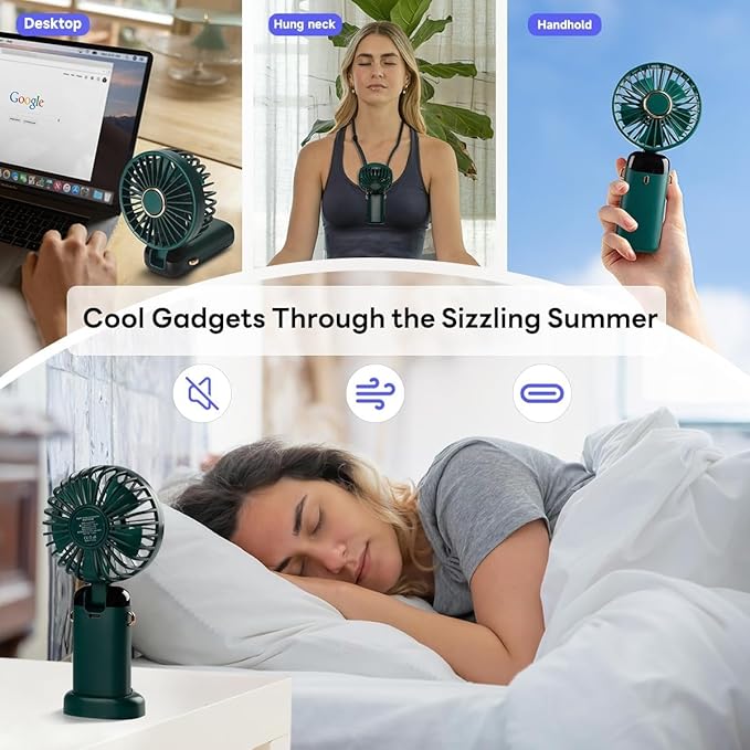 Multifunctional Handheld Fan with Digital Display – Rechargeable USB Mini Fan with 5-Speed – Silent, Portable Desk Fan for Makeup Girl Women Travel, Office, Home – Personal Cooling Fan,