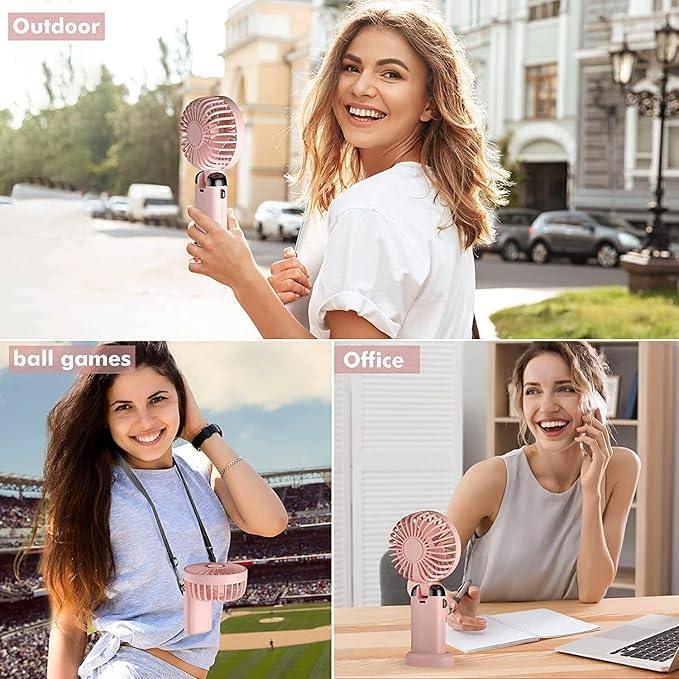 Wisely Multifunctional Handheld Fan with Digital Display – Rechargeable 5-Speed USB Portable Mini Fan for Travel, Office & Home (Pink)