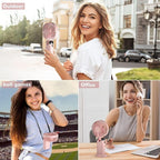 Wisely Multifunctional Handheld Fan with Digital Display – Rechargeable 5-Speed USB Portable Mini Fan for Travel, Office & Home (Pink)
