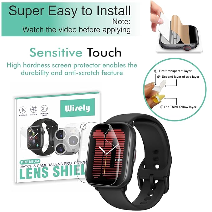 Wisely | 3pcs | Screen Guard Protector for Amazfit Active Smartwatch 1.75" | HD Clear, Edge-to-Edge, Bubble-Free Installation