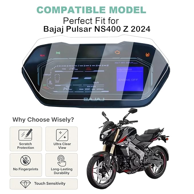 Screen Guard for Bajaj Pulsar NS400Z (2024) | TFT Display Digital Meter Protector | Pack of 2