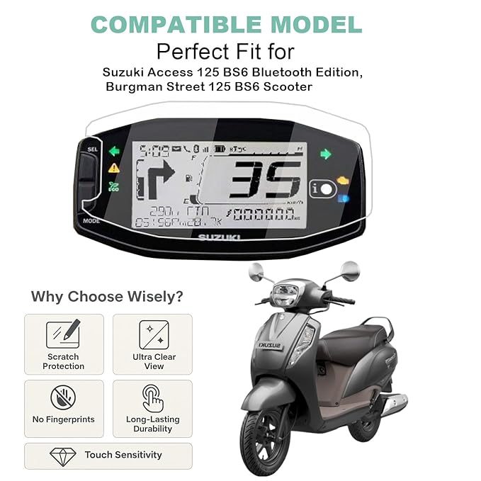 Wisely Premium Speedometer Screen Guard for Suzuki Access 125 BS6 Bluetooth Edition – HD Clear Full Protection