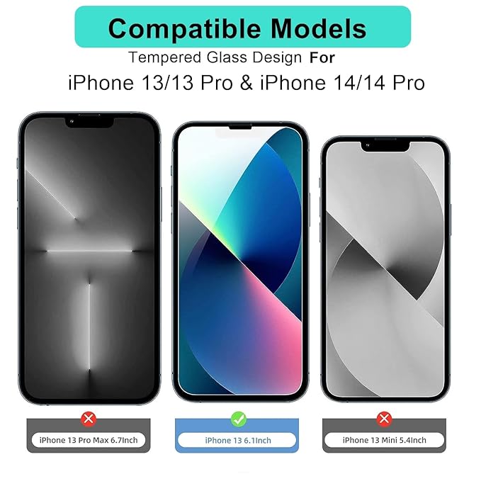 Tempered Glass for Apple iPhone 13/13 Pro & iPhone 14/14 Pro (6.1-Inch) | 9H Hardness | HD Clear | Scratch Resistant | Easy Installation Kit