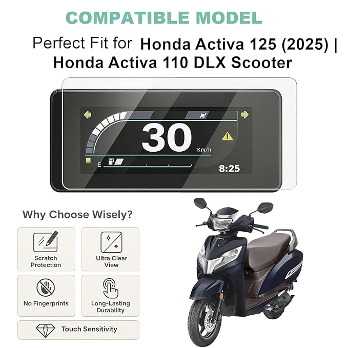 Wisely Premium Screen Guard for Honda Activa 125 (2025) & Activa 110 DLX – Scooter Digital Meter Protector, HD Clear, Scratch Resistant, Easy Installation Kit