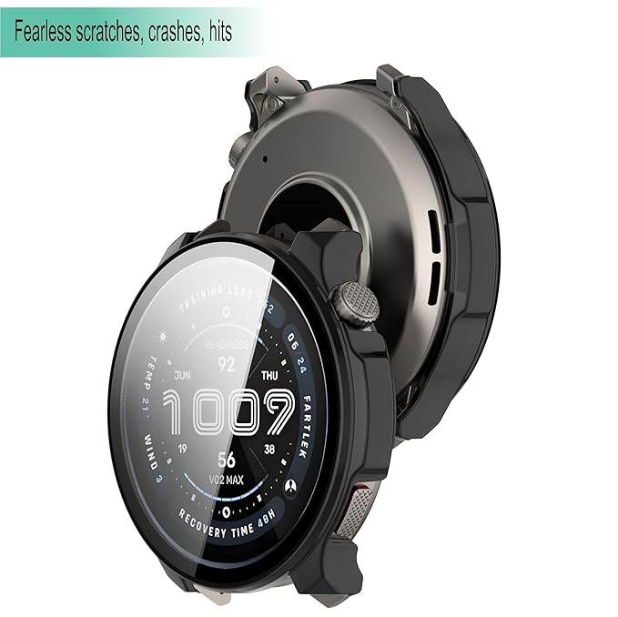 Wisely Shine Protective Slim Bumper Tempered Glass Case Cover for Amazfit Balance 46mm – Luxury Black, Shockproof 360° Protection