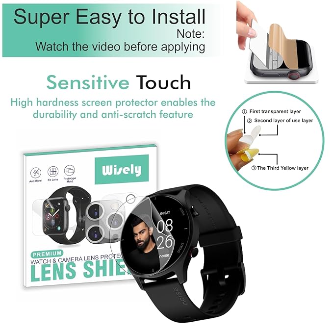 Wisely 3pcs Screen Guard Protector for NoiseFit Twist Smartwatch – Full Coverage, HD Clear, Anti-Scratch, Easy Installation