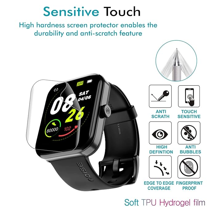 Wisely [Pack of 3] Screen Guard Protector for Noise Pulse 2 Max Smartwatch 1.85" – Flexible TPU, HD Clear, Bubble-Free, Full Edge Coverage