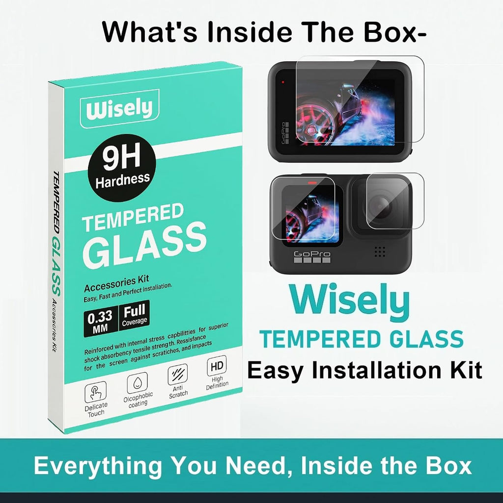 Wisely Tempered Glass for GoPro Hero 13 Action Camera | HD Clear Lens & Screen Protector | Pack of 3