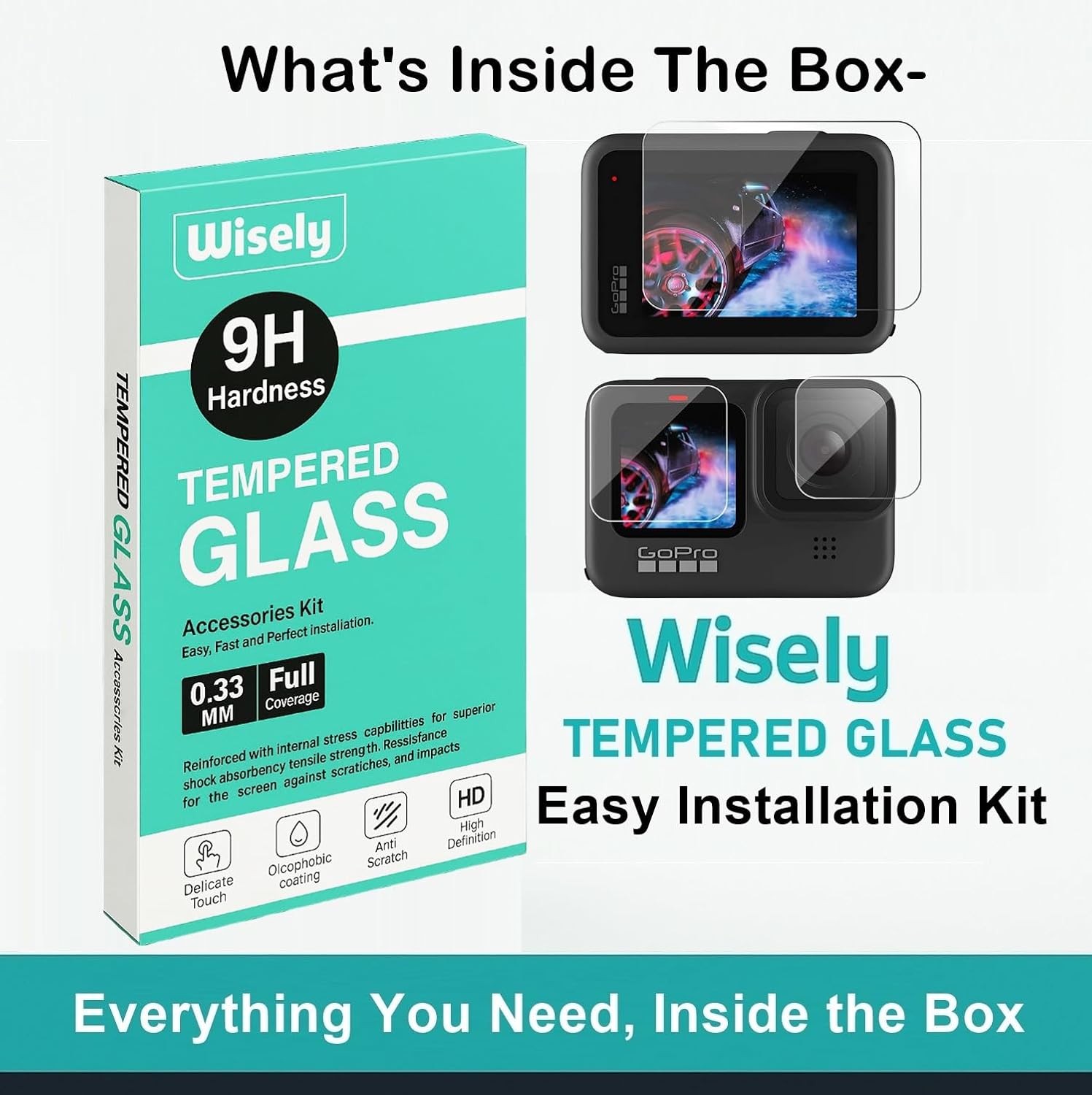 Wisely Tempered Glass for GoPro Hero 13 Action Camera | HD Clear Lens & Screen Protector | Pack of 3