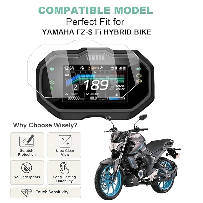 Screen Guard for Yamaha FZ-S Fi Hybrid 2025 TFT Digital Meter – 9H HD Clear, Full Edge-to-Edge Cover